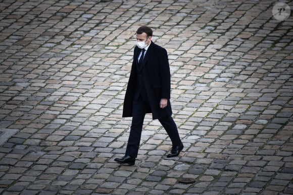 Emmanuel Macron ( président de la Republique ) lors de l'hommage national rendu à Daniel Cordier aux Invalides à Paris le 26 novembre 2020. © Federico Pestallini / Panoramic / Bestimage 