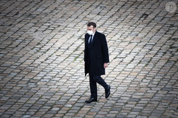 Emmanuel Macron ( président de la Republique ) lors de l'hommage national rendu à Daniel Cordier aux Invalides à Paris le 26 novembre 2020. © Federico Pestallini / Panoramic / Bestimage 