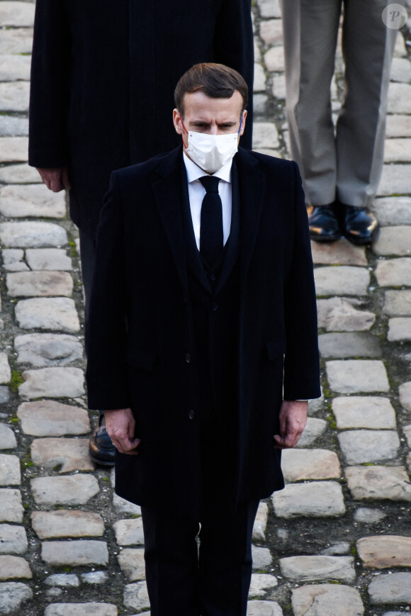 Emmanuel Macron ( président de la Republique ) lors de l'hommage national rendu à Daniel Cordier aux Invalides à Paris le 26 novembre 2020. © Federico Pestallini / Panoramic / Bestimage 