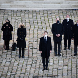 Emmanuel Macron ( président de la Republique ) Brigitte Macron ( Première Dame ) Jean Castex ( Premier Ministre ) lors de l'hommage national rendu à Daniel Cordier aux Invalides à Paris le 26 novembre 2020. © Federico Pestallini / Panoramic / Bestimage 