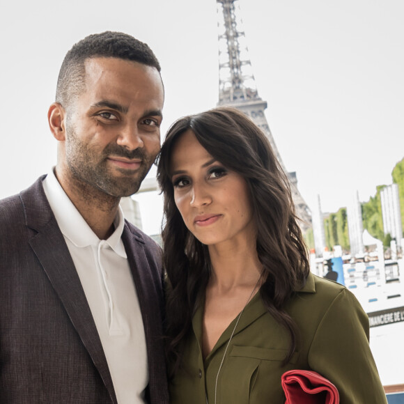 Exclusif - Tony Parker et Axelle Francine - People lors du Longines Paris Eiffel Jumping au Champ-de-Mars à Paris, le 5 juillet 2015.