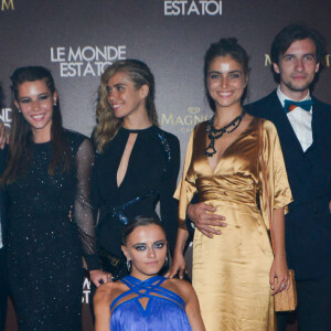 Thomas Hollande et sa compagne Emilie Broussouloux, Leopoldine Huyghues Despointes, guest - Photocall de la soirée du film "Le monde est à toi" sur la plage Magnum lors du 71ème festival International de Cannes le 12 mai 2018. © CVS-Veeren/Bestimage 