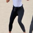 Exclusif - Maria Sharapova lors d'une séance d'entraînement avec son coach sur une plage à Los Angeles. Le 29 juillet 2020   