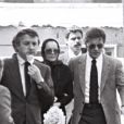 Alain Delon et Romy Schneider le jour de l'enterrement de son fils David Meyen, en 1981.