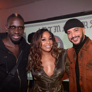 Exclusif - Mamadou Sakho, Ludivine Retory et Slimane - Eleven Paris présente "Artmakers" aux Salons Hoche à Paris. Le 27 novembre 2019. © Rachid Bellak/Bestimage