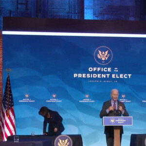 Joe Biden lors de la présentation des membres de son équipe pour l'économie et l'emploi lors d'une visioconférence depuis Wilmington. Le 8 janvier 2021.