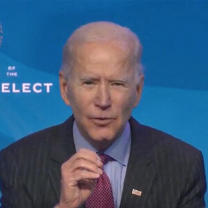 Joe Biden lors de la présentation des membres de son équipe pour l'économie et l'emploi lors d'une visioconférence depuis Wilmington. Le 8 janvier 2021.