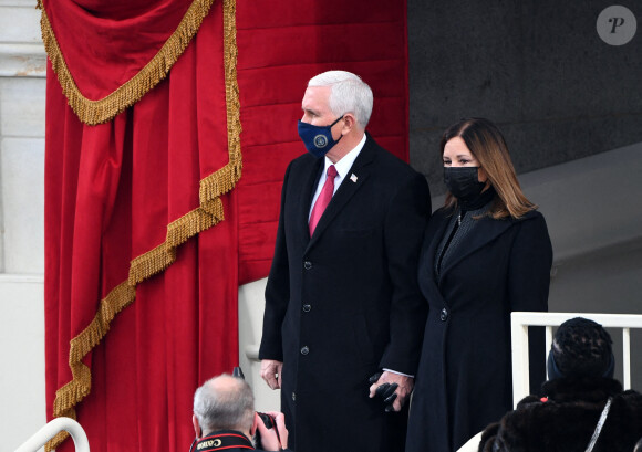 Mike Pence et Karen Pence - Cérémonie d'investiture de Joe Biden comme 46e président des Etats-Unis à Washington, le 20 janvier 2021.