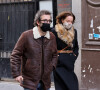 Exclusif - Cendrine Dominguez et son compagnon Cyrille Eldin - Sorties des obsèques de Hubert Auriol au Temple de l'Oratoire du Louvre à Paris.