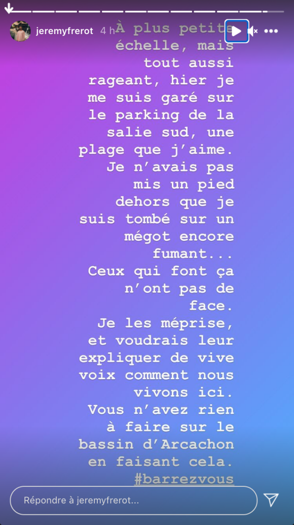 Jérémy Frérot pousse un coup de gueule sur Instagram, le 26 janvier 2021.