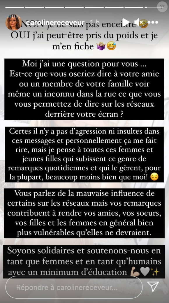 Caroline Receveur, sa récente prise de poids sème le doute auprès des internautes qui pensent qu'elle attend son deuxième enfant - Instagram, 9 février 2021