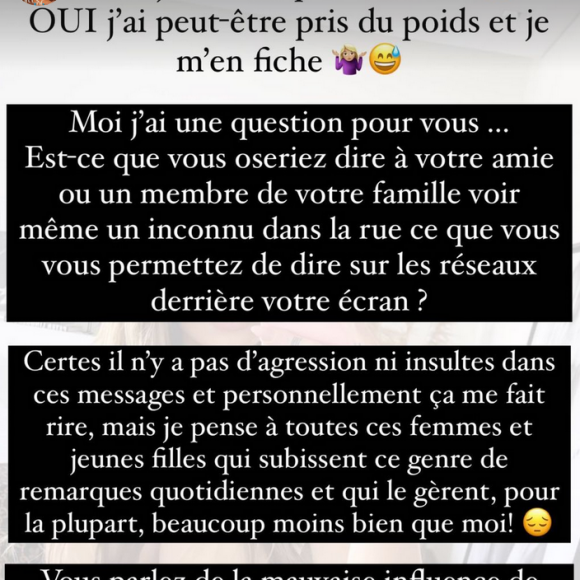 Caroline Receveur, sa récente prise de poids sème le doute auprès des internautes qui pensent qu'elle attend son deuxième enfant - Instagram, 9 février 2021