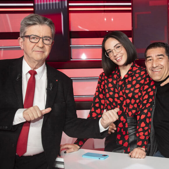 Exclusif - Jean-Luc Melenchon, Agathe Auproux et Karim Zeribi - Jean-Luc Mélenchon est l'invité de Cyril Hanouna sur l'émission "Balance ton Post", diffusée en direct le 11 février 2021. © Jack Tribeca / Bestimage