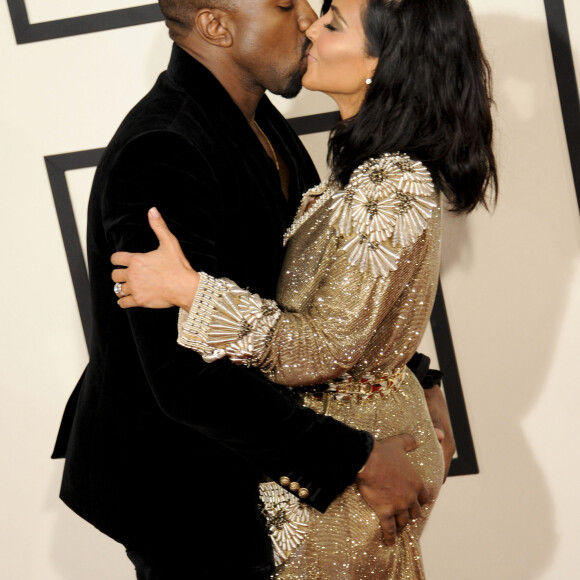 Kanye West et Kim Kardashian - Arrivées à la 57ème soirée annuelle des Grammy Awards au Staples Center à Los Angeles, le 8 février 2015. 