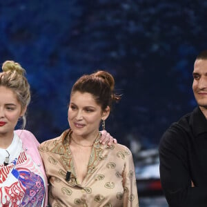 Marie-Ange Casta et sa soeur Laetitia Casta et son mari Louis Garrel - Emission "Che Tempo Che Fa" à Milan en Italie le 7 avril 2019.