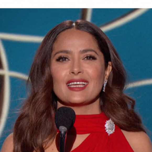 Salma Hayek lors de la 78ème cérémonie des Golden Globes au Rockefeller Center à New York le 28 février 2021.