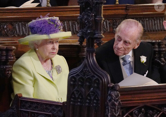 La reine Elizabeth II d'Angleterre et Le prince Philip, duc d'Edimbourg,- Cérémonie de mariage du prince Harry et de Meghan Markle en la chapelle Saint-George au château de Windsor. 2019. 