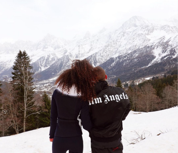 Jessica Aidi et son fiancé Marco Verratti en vacances à Chamonix. Février 2021.