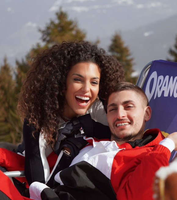 Jessica Aidi et son fiancé Marco Verratti en vacances à Chamonix. Février 2021.