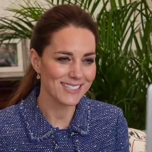 Kate Middleton, duchesse de Cambridge, remercie en visioconférence les enseignants pour leur travail pendant l'épidémie de coronavirus (Covid-19), lors d'un face à face avec les professeurs de Ribbon Academy (Durham). Londres. Le 5 février 2021.