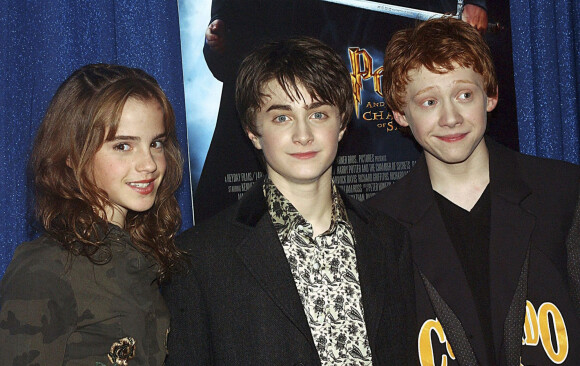 Emma Watson, Daniel Radcliffe et Rupert Grint à l'avant première du film Harry Potter et la chambre des secrets à New York, le 11 novembre 2002. 