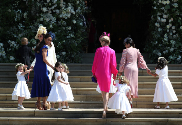 Kate Middleton, duchesse de Cambridge, La princesse Charlotte de Cambridge, Le prince George de Cambridge et les demoiselles d'honneur - Cérémonie de mariage du prince Harry et de Meghan Markle en la chapelle Saint-George au château de Windsor, Royaume Uni, le 19 mai 2018.