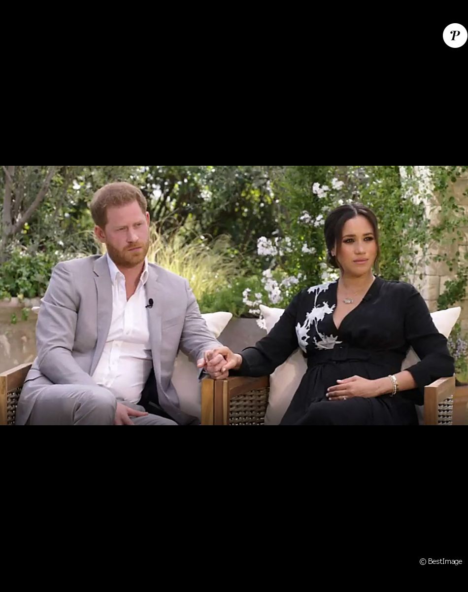 Meghan Markle et le prince Harry lors de l'entretien "Meghan & Harry" avec la présentatrice américaine Oprah Winfrey, diffusé le 7 mars 2021. © Capture TV CBS via Bestimage