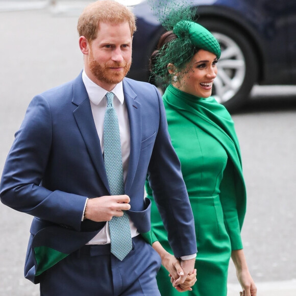 Le prince Harry, duc de Sussex, et Meghan Markle, duchesse de Sussex à la sortie de la cérémonie du Commonwealth en l'abbaye de Westminster à Londres.