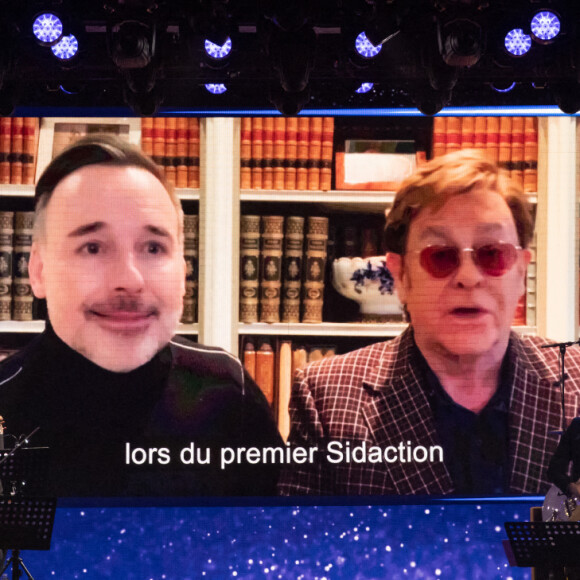 Exclusif - David Furnish et son mari Elton John - Enregistrement de l'émission "Sidaction, ensemble contre le Sida - Merci Line" au Paradis Latin à Paris, qui sera diffusée le 27 mars sur France 2. Le 1er mars 2021.© C.Guirec-C.Moreau / Bestimage 