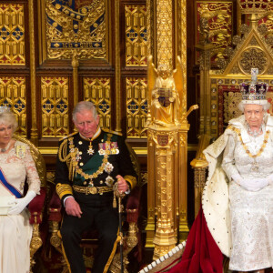 Camilla Parker Bowles, la duchesse de Cornouailles, le Prince Charles de Galles, la Reine Elisabeth II et le prince Philip, duc d'Edimbourg - Ceremonie d'ouverture du Parlement a Londres, le 8 mai 2013.