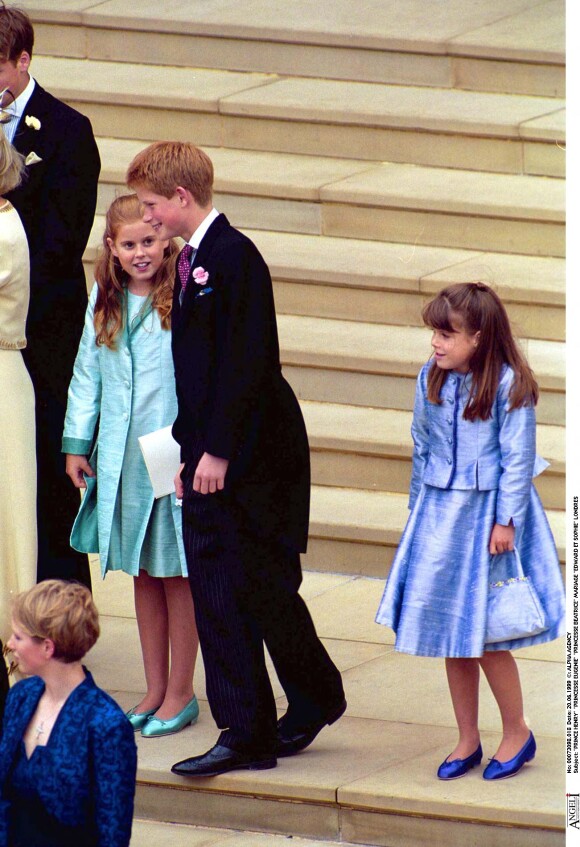 Le prince Harry, la princesse Eugénie et la princesse Beatrice au mariage d'Edward et Sophie à Londres. 