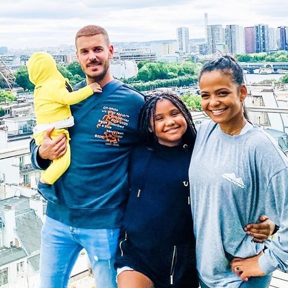 M. Pokora, Christina Milian, la fille de Christina, Violet, et leur fils Isaiah à Paris.