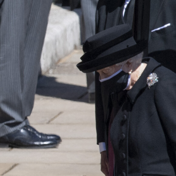 La reine Elisabeth II d'Angleterre - Arrivées aux funérailles du prince Philip, duc d'Edimbourg à la chapelle Saint-Georges du château de Windsor, le 17 avril 2021.