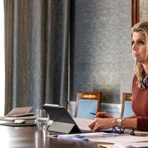 La reine Maxima des Pays-Bas lors d'un webinaire "Ensemble pour des Pays-Bas entrepreneuriaux sans allégement de la dette". La Haye le 21 janvier 2021.