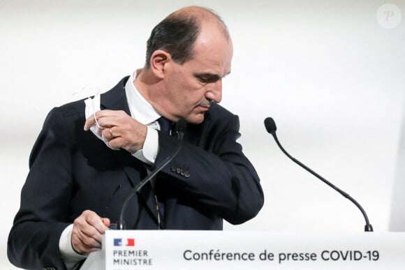 Jean Castex, Premier ministre durant la conférence de presse sur les mesures de lutte contre la Covid-19, à Paris,France, le 22 avril 2021. © Stéphane Lemouton/Bestimage 