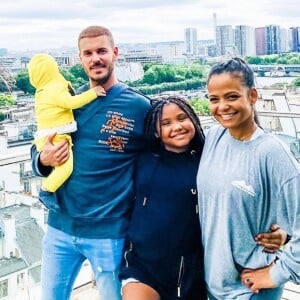 M. Pokora, Christina Milian, la fille de Christina, Violet, et leur fils Isaiah à Paris.