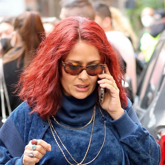 Exclusif - Salma Hayek sur le tournage du film "Gucci" de R. Scott à Rome, le 23 avril 2021.