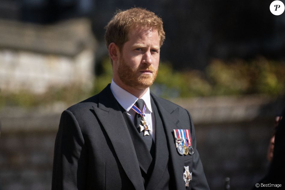 Le prince Harry, duc de Sussex, - Arrivées aux funérailles du prince Philip, duc d'Edimbourg à la chapelle Saint-Georges du château de Windsor, le 17 avril 2021.