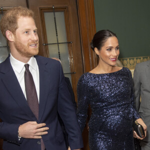 Le prince Harry, duc de Sussex, et Meghan Markle, duchesse de Sussex, enceinte de son fils Archie, à la représentation du 10ème anniversaire du spectacle du Cirque du Soleil "Totem" au Roayl Albert Hall à Londres, le 16 janvier 2019.