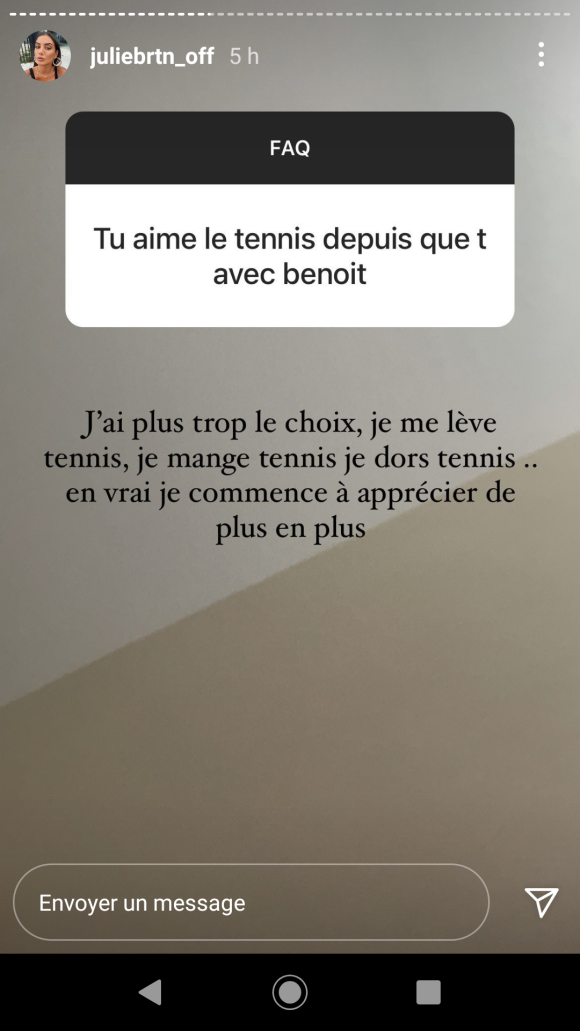 Julie Bertin se confie sur son couple avec Benoît Paire sur Instagram, le 3 mai 2021