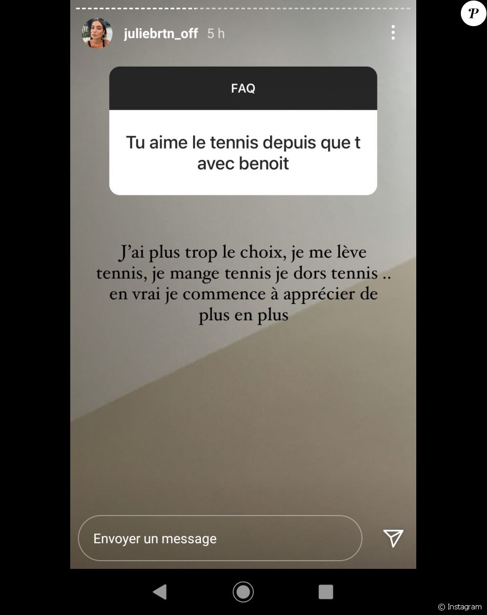 Julie Bertin se confie sur son couple avec Benoît Paire sur Instagram, le 3 mai 2021