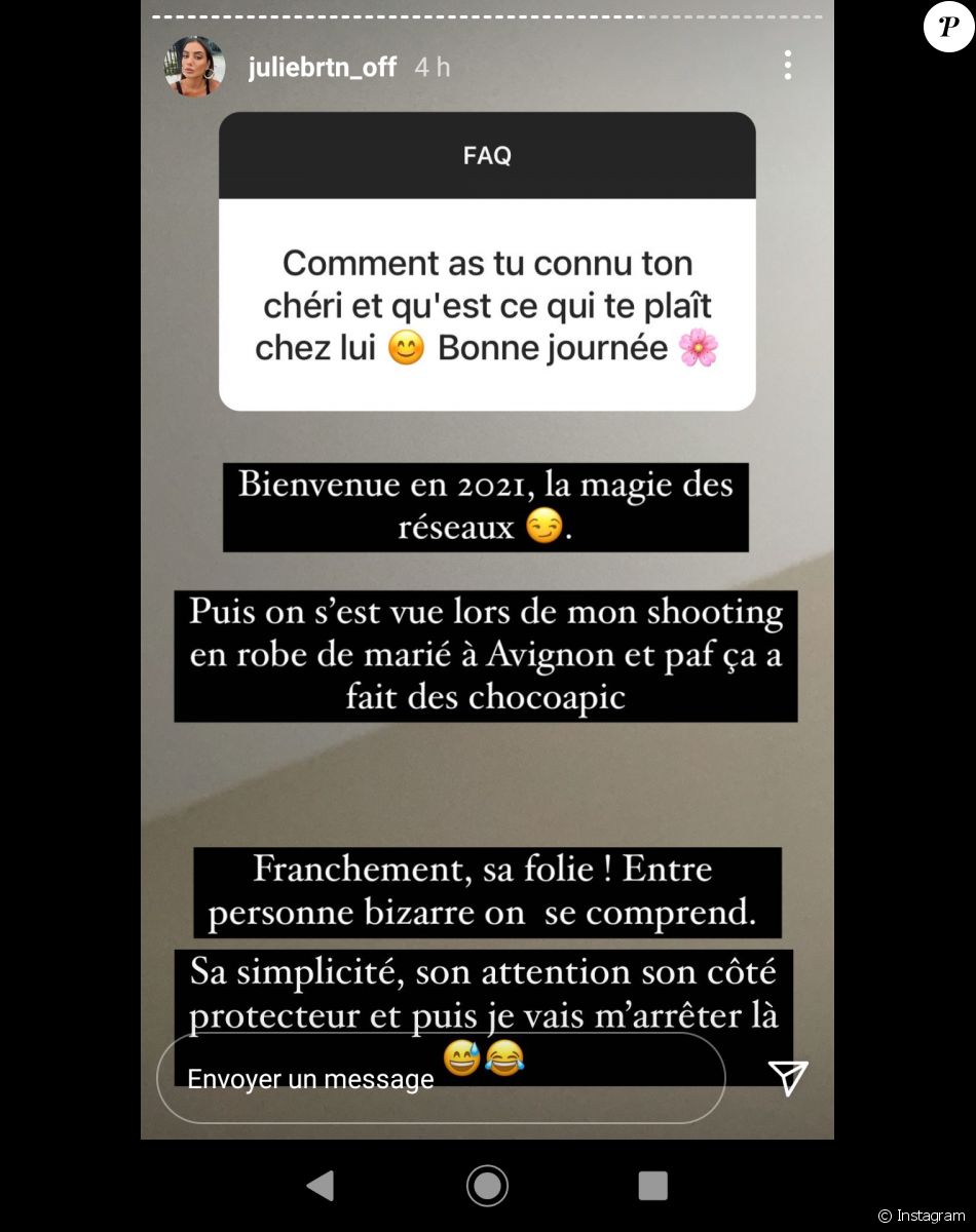 Julie Bertin se confie sur son couple avec Benoît Paire sur Instagram, le 3 mai 2021