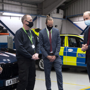 Le prince William, duc de Cambridge, lors d'une visite chez Babcock International Group à Wallsall, West Midlands,Royaume Uni, le 4 mai 2021. Babcock International Group est une entreprise britannique qui conçoit, fabrique et prend en charge des véhicules personnalisés pour les services d'urgence, la fonction publique, l'armée et d'autres organisations axées sur la sécurité.