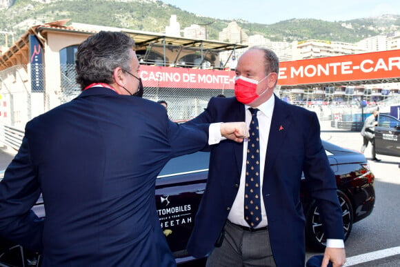 Le prince Albert II de Monaco a essayé le dernier modèle électrique de Citroen, la DS 9 sur le mythique circuit de Formule 1 de la Principauté, le 8 mai 2021 avant les essais du 4ème Monaco E-Prix. © Bruno Bebert / Bestimage