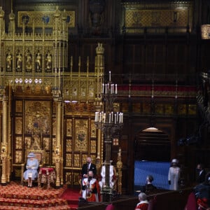 La reine Elisabeth II d'Angleterre va prononcer son discours d'ouverture de la session parlementaire à la Chambre des lords au palais de Westminster à Londres, Royaume Uni, le 11 mai 2021.