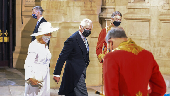 Le prince Charles, prince de Galles, et Camilla Parker Bowles, duchesse de Cornouailles, arrivent pour le discours d'ouverture de la session parlementaire de la reine d'Angleterre à la Chambre des lords au palais de Westminster à Londres, Royaume Uni, le 11 mai 2021.