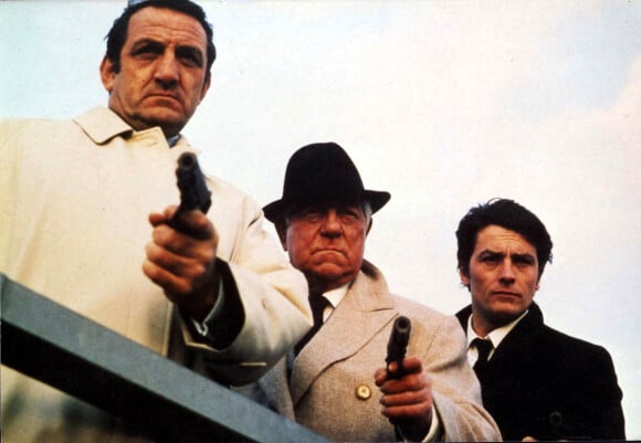 Archives - Lino Ventura, Jean Gabin et Alain Delon sur le tournage du film "Le clan des siciliens". 1969 