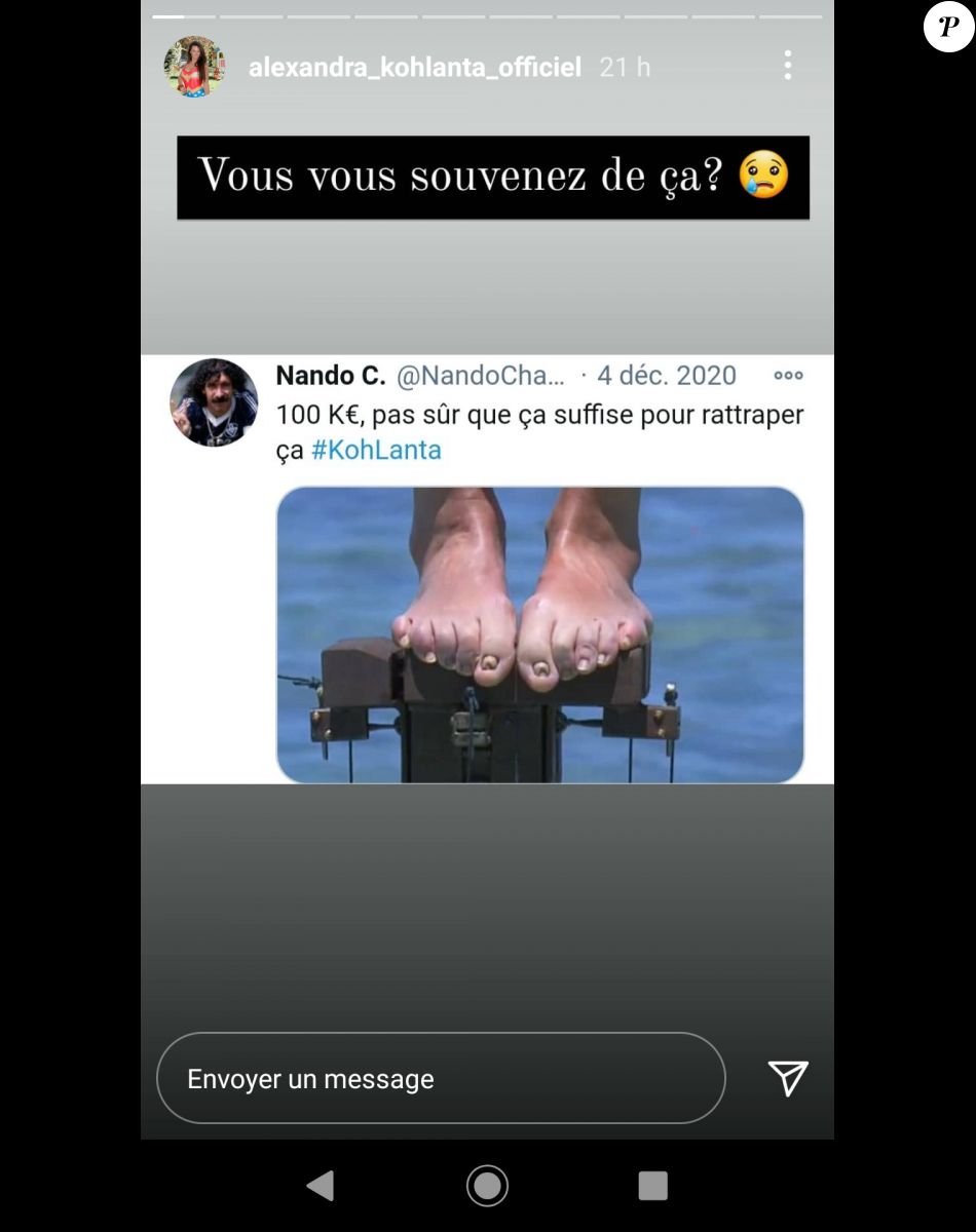 Alexandra de "Koh-Lanta 2020" fait une révélation sur ses ongles en story Instagram, le 10 janvier 2021