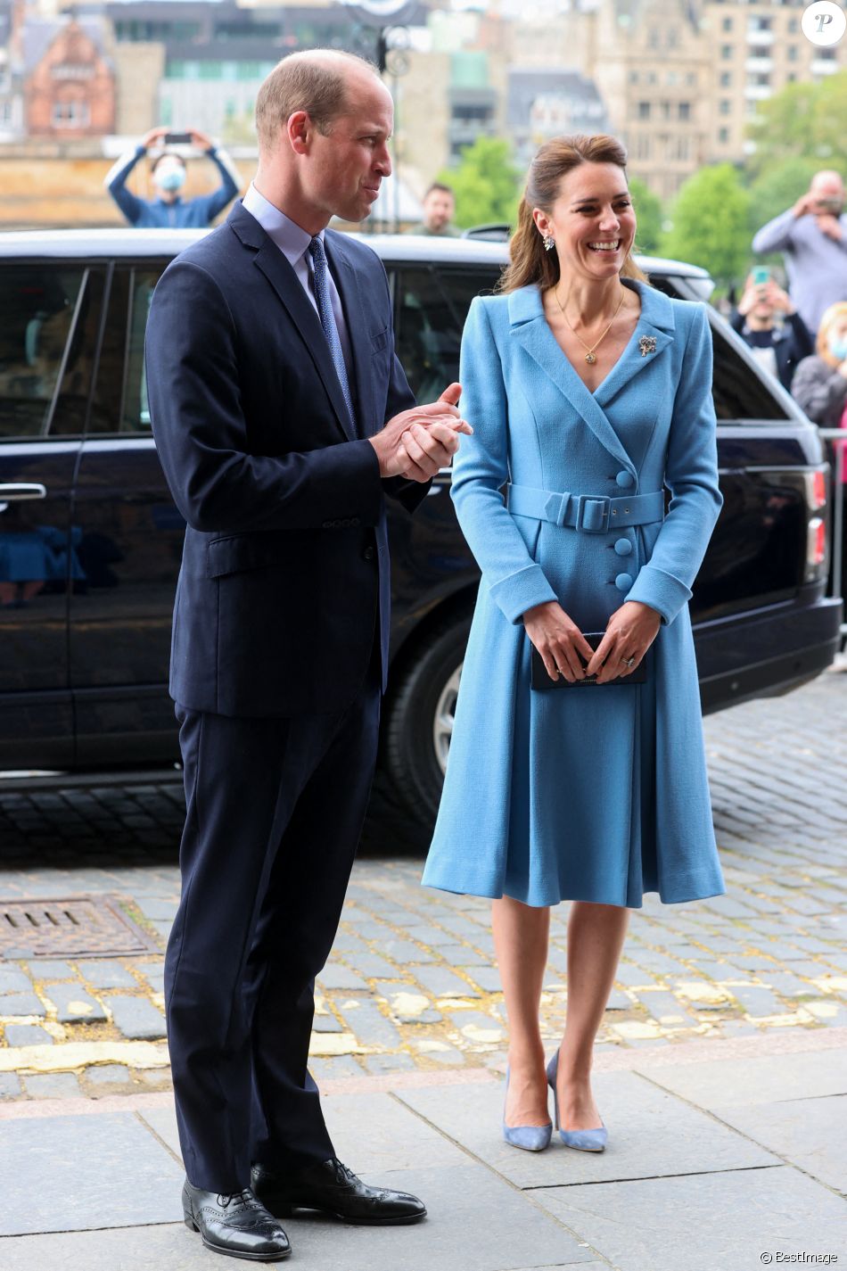 Le prince William, duc de Cambridge, et Catherine (Kate) Middleton, duchesse de Cambridge, arrivent pour la cérémonie de clôture de l'Assemblée générale de l'Église d'Écosse, à la salle de l'Assemblée à Édimbourg, Ecosse, Royaume Uni, le 27 mai 2021.