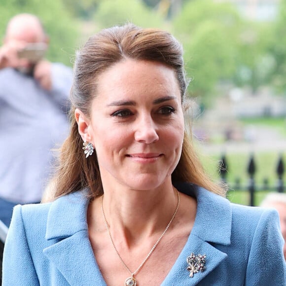 Catherine (Kate) Middleton, duchesse de Cambridge, arrive pour la cérémonie de clôture de l'Assemblée générale de l'Église d'Écosse, à la salle de l'Assemblée à Édimbourg, Ecosse, Royaume Uni, le 27 mai 2021. 